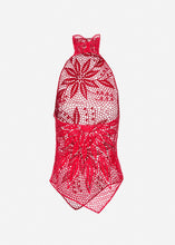 Load image into Gallery viewer, Lace crochet high neck blouse in red