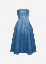Load image into Gallery viewer, Strapless denim midi dress in light blue
