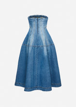 Load image into Gallery viewer, Strapless denim midi dress in light blue
