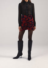 Load image into Gallery viewer, Gathered velvet mini skirt in red floral print