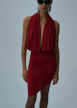 Load image into Gallery viewer, Plunge halter jersey midi dress in red