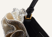 Load image into Gallery viewer, MICRO VESNA BLACK SATIN WITH CREAM CRYSTALS