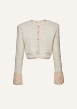 Load image into Gallery viewer, Chenille crochet fringe blazer in cream