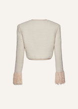 Load image into Gallery viewer, Chenille crochet fringe blazer in cream