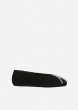 Load image into Gallery viewer, Crystal-embellished velvet flats in black
