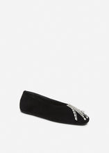 Load image into Gallery viewer, Crystal-embellished velvet flats in black

