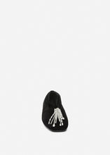 Load image into Gallery viewer, Crystal-embellished velvet flats in black
