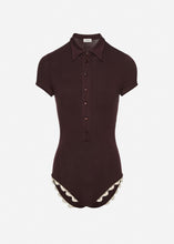 Load image into Gallery viewer, Lace-detail polo bodysuit in brown
