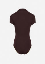 Load image into Gallery viewer, Lace-detail polo bodysuit in brown
