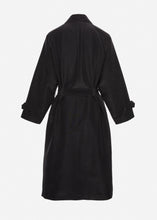 Load image into Gallery viewer, Belted silk trench coat in black
