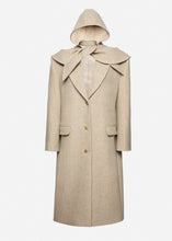 Load image into Gallery viewer, Wool cape hooded coat in beige

