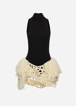Load image into Gallery viewer, Hand-crocheted fringe dress in black and cream
