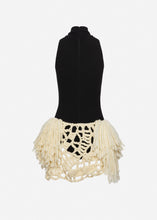 Load image into Gallery viewer, Hand-crocheted fringe dress in black and cream
