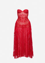 Load image into Gallery viewer, Crochet bustier midi dress in red

