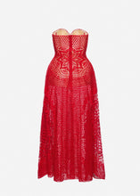 Load image into Gallery viewer, Crochet bustier midi dress in red
