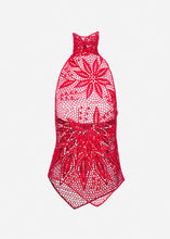 Load image into Gallery viewer, Lace crochet high neck blouse in red
