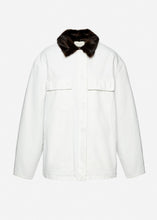 Load image into Gallery viewer, Oversized denim jacket with faux fur collar in white

