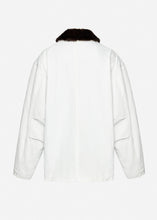 Load image into Gallery viewer, Oversized denim jacket with faux fur collar in white

