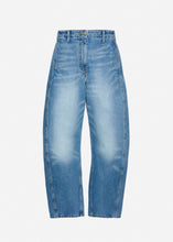 Load image into Gallery viewer, Wide-leg faded denim trousers in light blue
