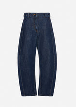 Load image into Gallery viewer, Wide-leg faded denim pants in navy blue
