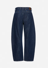 Load image into Gallery viewer, Wide-leg faded denim pants in navy blue
