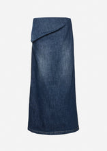 Load image into Gallery viewer, Denim draped midi skirt in dark blue
