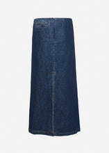 Load image into Gallery viewer, Denim draped midi skirt in dark blue

