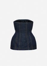 Load image into Gallery viewer, Strapless denim corset top in navy blue
