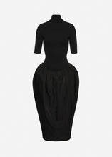 Load image into Gallery viewer, High-neck puff skirt midi dress in black
