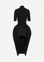 Load image into Gallery viewer, High-neck puff skirt midi dress in black
