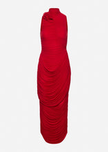 Load image into Gallery viewer, High-neck draped maxi dress in red
