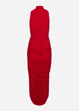 Load image into Gallery viewer, High-neck draped maxi dress in red
