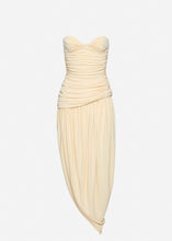 Load image into Gallery viewer, Open-leg draped maxi dress in pale yellow
