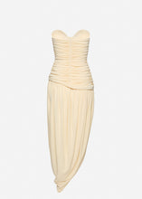 Load image into Gallery viewer, Open-leg draped maxi dress in pale yellow
