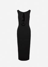 Load image into Gallery viewer, Floral appliqué keyhole midi dress in black
