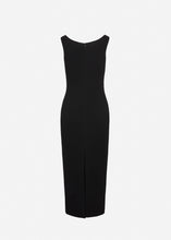 Load image into Gallery viewer, Floral appliqué keyhole midi dress in black
