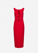 Load image into Gallery viewer, Floral appliqué keyhole midi dress in red

