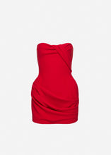 Load image into Gallery viewer, Structured drape corset mini dress in red
