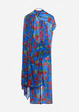 Load image into Gallery viewer, Asymmetric drape gown in blue floral print
