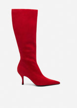Load image into Gallery viewer, Pointed suede knee boots in red

