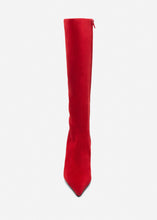 Load image into Gallery viewer, Pointed suede knee boots in red
