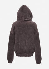 Load image into Gallery viewer, Lace-trimmed corduroy zip hoodie in grey brown
