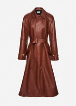 Load image into Gallery viewer, Belted leather trench coat in brown
