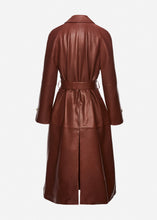 Load image into Gallery viewer, Belted leather trench coat in brown
