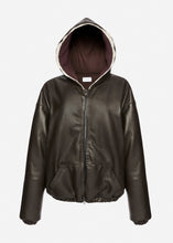Load image into Gallery viewer, Lace-detail zip up hoodie in black leather
