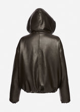 Load image into Gallery viewer, Lace-detail zip up hoodie in black leather
