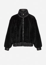 Load image into Gallery viewer, Leather-trimmed shearling bomber jacket in black
