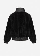 Load image into Gallery viewer, Leather-trimmed shearling bomber jacket in black
