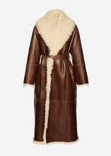 Load image into Gallery viewer, Shearling wrap coat in brown
