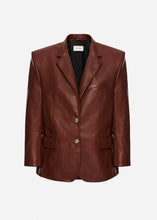 Load image into Gallery viewer, Boxy oversized leather blazer in brown
